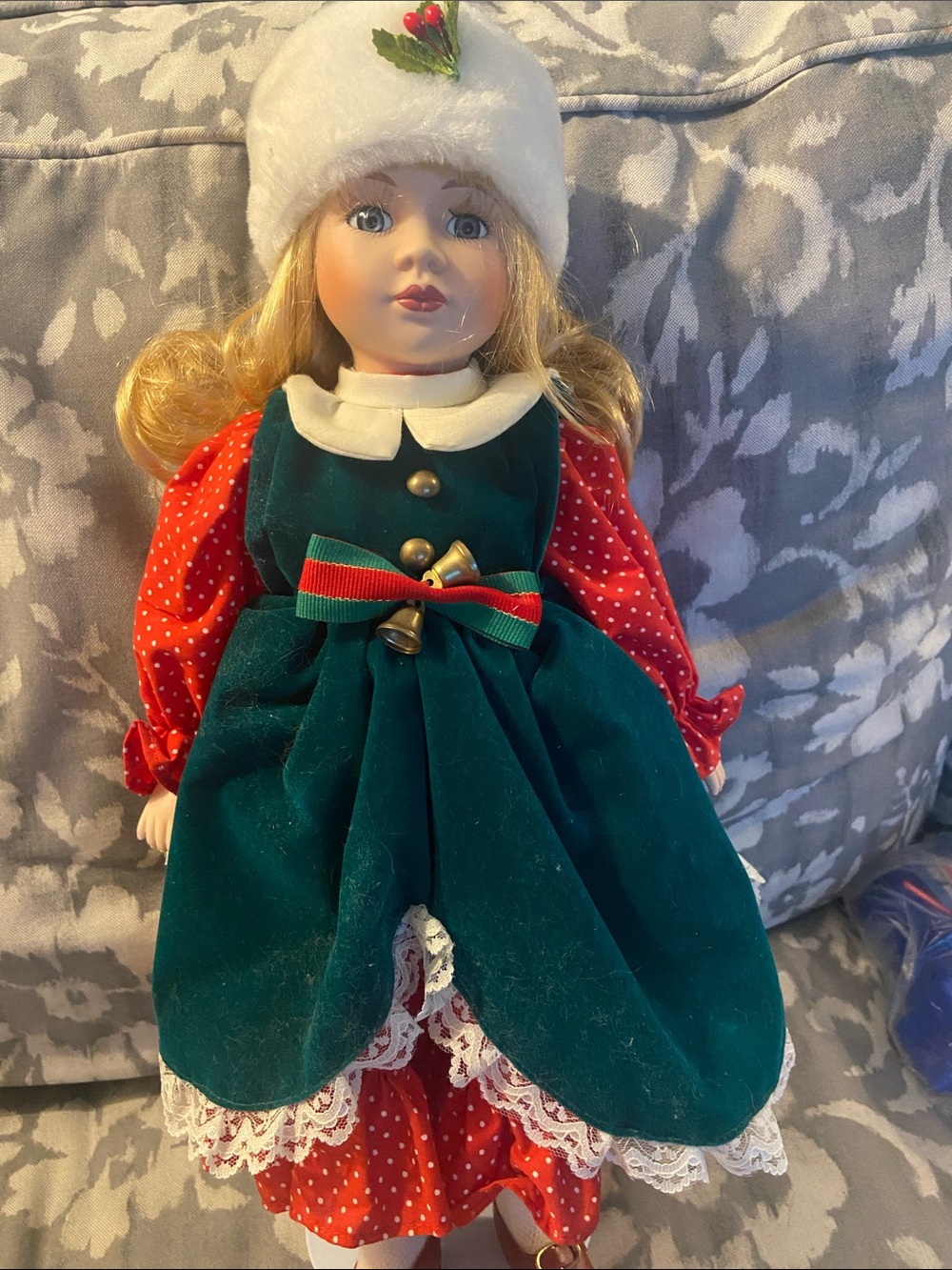 Christmas Porcelain Doll with Stand